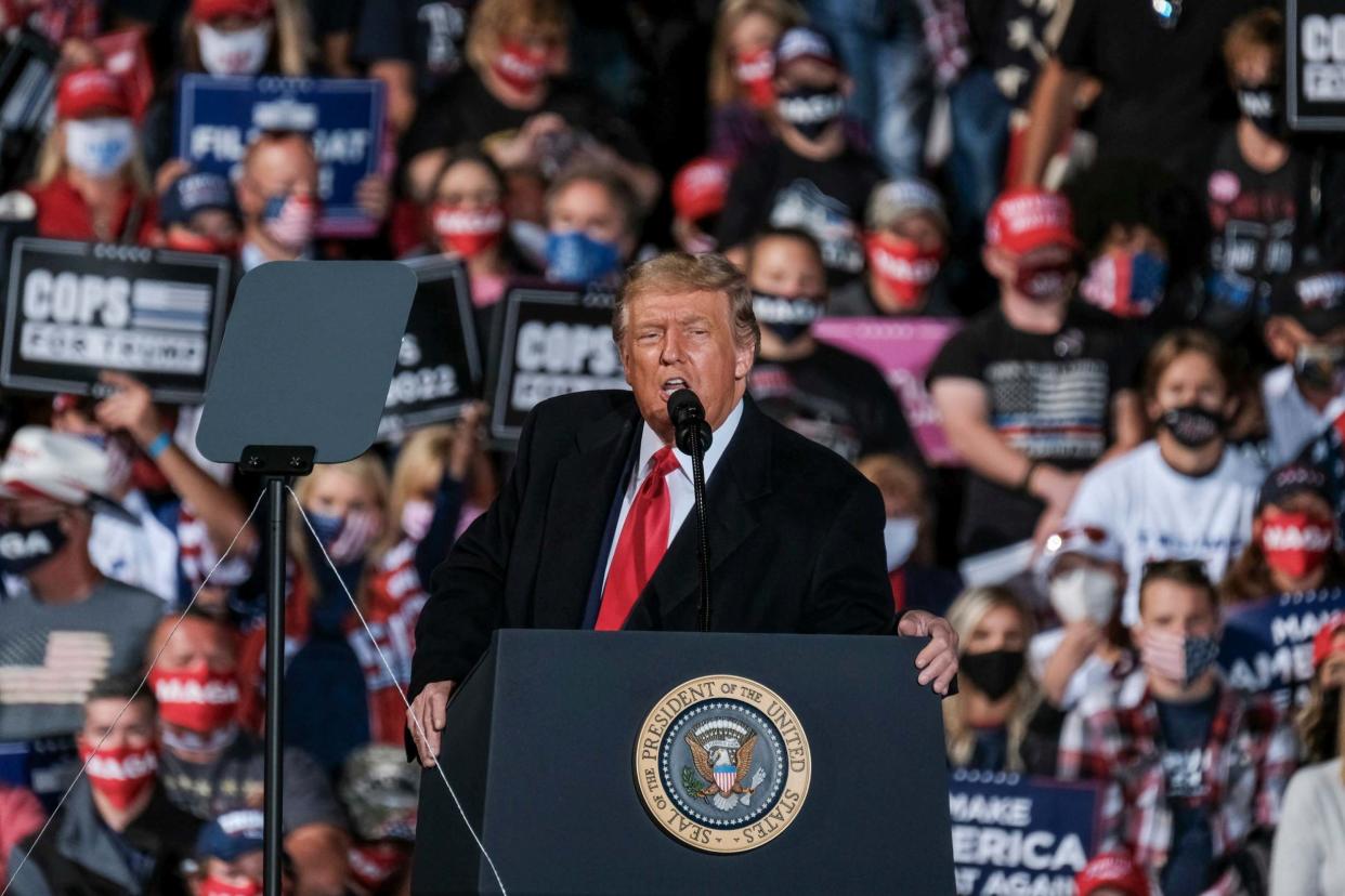 The US President wrongly told the tightly packed crowd that only the elderly were affected: Getty Images