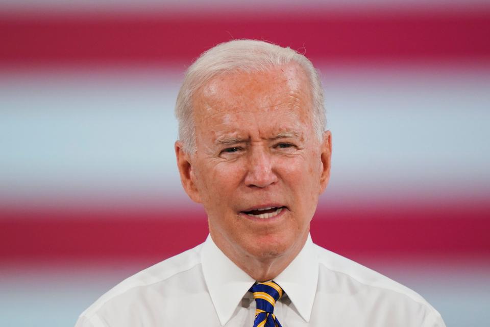 President Joe Biden speaks during a visit to the Lehigh Valley operations facility for Mack Trucks in Macungie, Pa., on July 28, 2021.