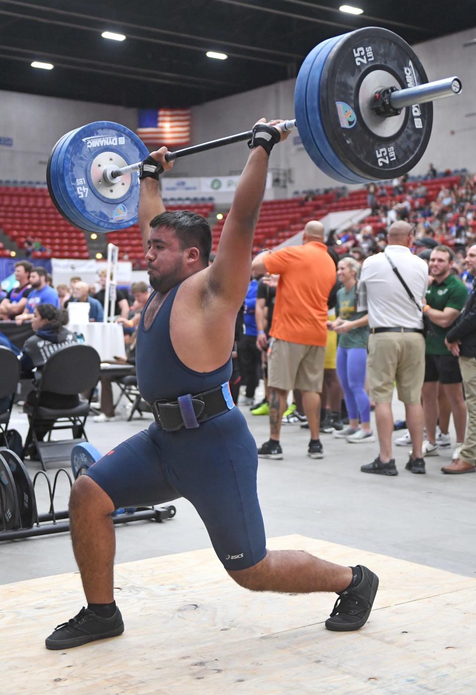 Francisco Perez of Taylor lifts in Class 1A during the FHSAA Boys Weightlifting State Championships at the RP Funding Center in Lakeland, Florida on Saturday April 20, 2024. Perez took second place in Traditional.