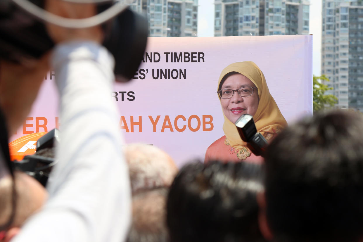 A banner made in support of President-elect Halimah Yacob spotted on Nomination Day (13 September). (PHOTO: Dhany Osman / Yahoo News Singapore)