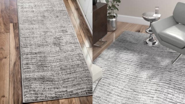 This gray rug is loaded with style and tiger stripes.
