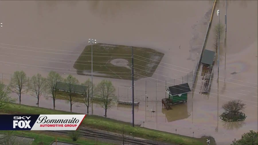 Flash flooding in St. Louis County after April 2, 2024 overnight storms. (Photo: SkyFOX powered by Bommarito Automotive Group)