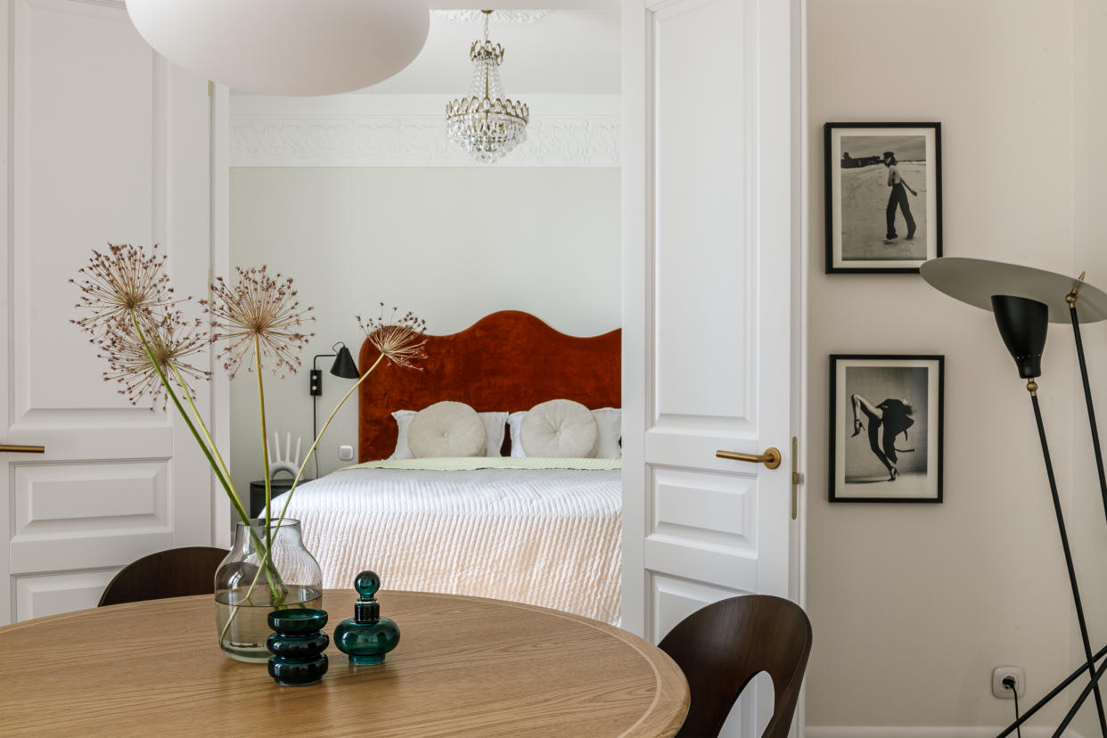  View into the bedroom through the dining room  . 