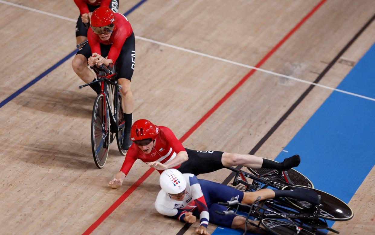 Team GB in cycling row with Denmark over illegal shin tape - before Dane takes out Brit on track - AFP