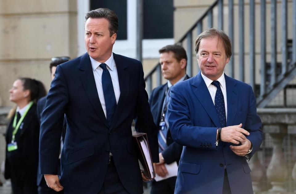 Prime minister David Cameron with fellow old Etonian Hugo Swire when Swire was a foreign office minister, 2016