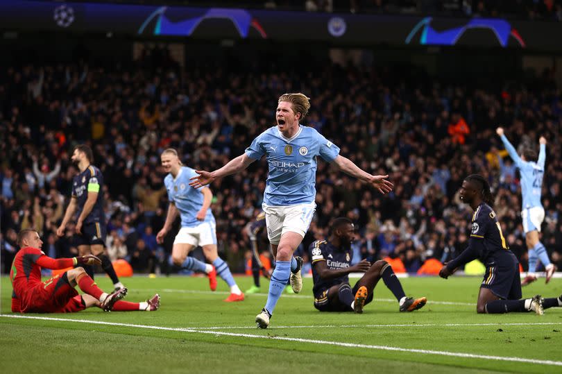 Kevin De Bruyne celebrates his goal for City against Real Madrid -Credit:2024 Getty Images