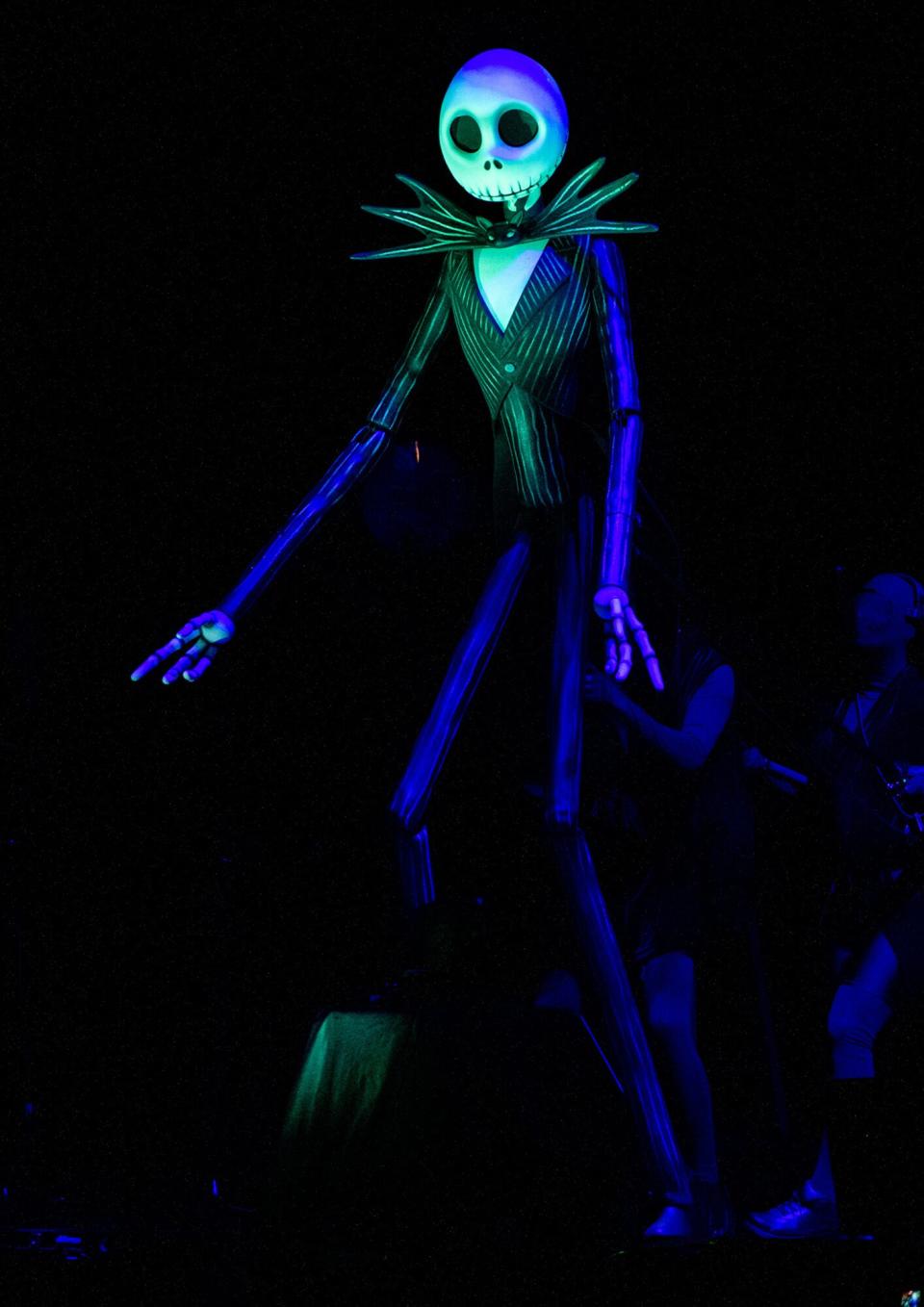 Jack Skellington puppet on stage during Disney's Tim Burton's "The Nightmare Before Christmas" Live To Film Concert Experience at Banc of California Stadium on October 29, 2021 in Los Angeles, California