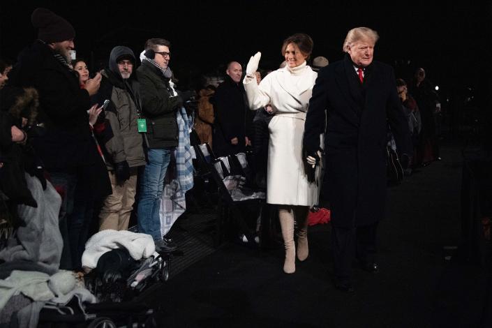 President Trump and first lady Melania Trump at the lighting of the National Christmas Tree in Washington on Wednesday. (Photo: Jim Watson/AFP/Getty Images)