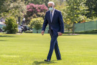 President Joe Biden arrives at the White House in Washington, Monday, Sept. 20, 2021, after returning from Rehoboth Beach, Del. (AP Photo/Andrew Harnik)