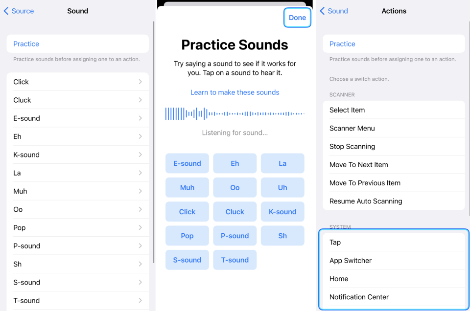 Images of the process of adding an audio switch to the iPhone.