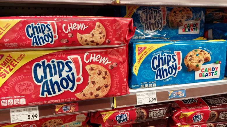 Packages of cookies on shelves