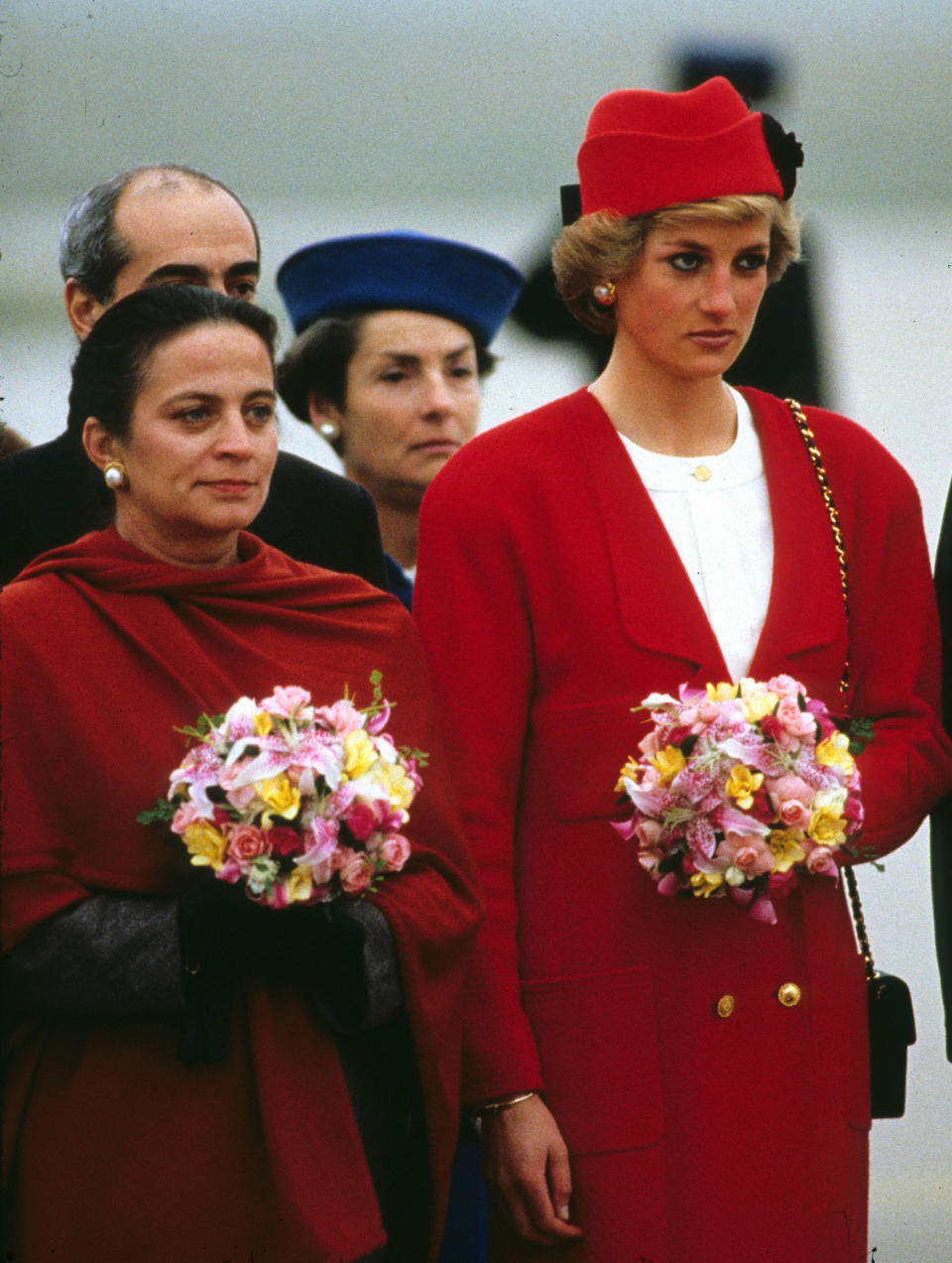 <p>Diana wore a scarlet Chanel suit when she arrived in Paris in October 1988 [Photo: PA] </p>