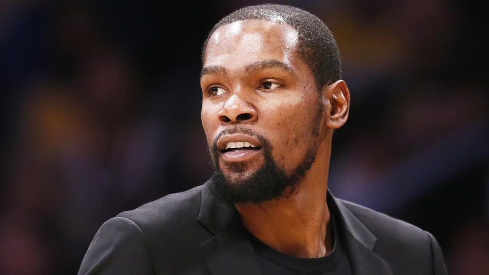 Kevin Durant is one of four Brooklyn Nets players to test positive for the coronavirus (COVID-19). (Photo by Chris Elise/NBAE via Getty Images)