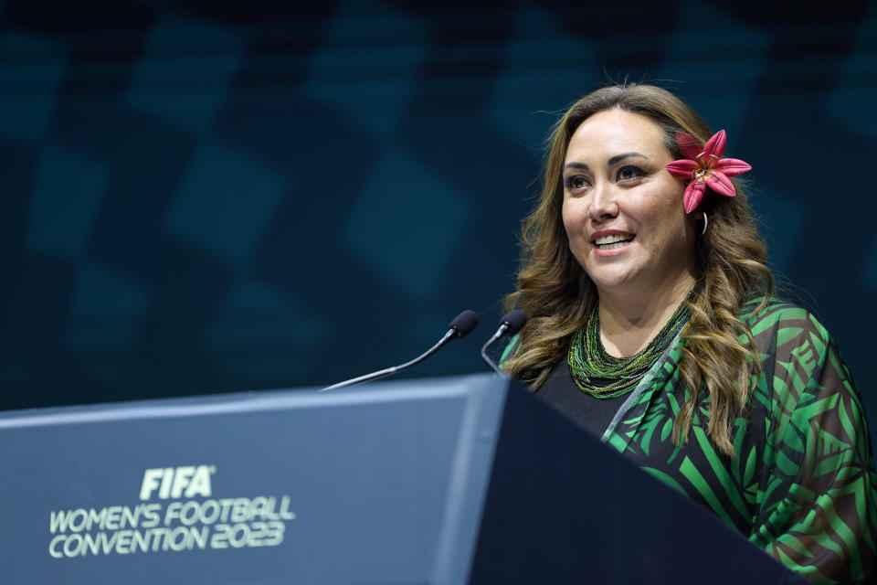 SYDNEY, AUSTRALIA - AUGUST 19: FIFA Chief Women's Football Officer Sarai Bareman delivers keynote speech - Positive Impact of the FIFA Women's World Cup during the FIFA Women's Football Convention at the International Convention Centre, Darling Harbour on August 19, 2023 in Sydney / Gadigal, Australia. (Photo by Maja Hitij - FIFA/FIFA via Getty Images)