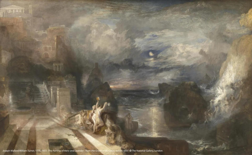 約瑟夫．瑪羅德．威廉．透納（1775-1851）作品〈海洛和利安德的離別〉（出自希臘詩人穆塞厄斯），1837年之前創作。圖片版權：英國國家藝廊c（圖／奇美博物館提供）