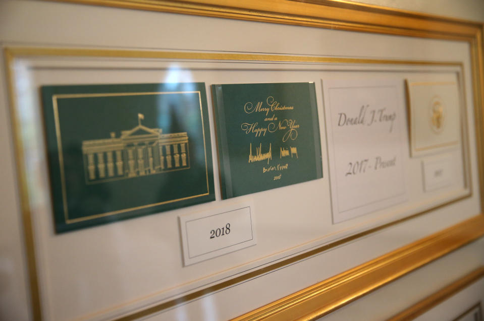 The President’s Christmas card is on display during the 2018 Christmas Press Preview at the White House in Washington, D.C., Nov. 26, 2018. (Photo: Leah Millis/Reuters)