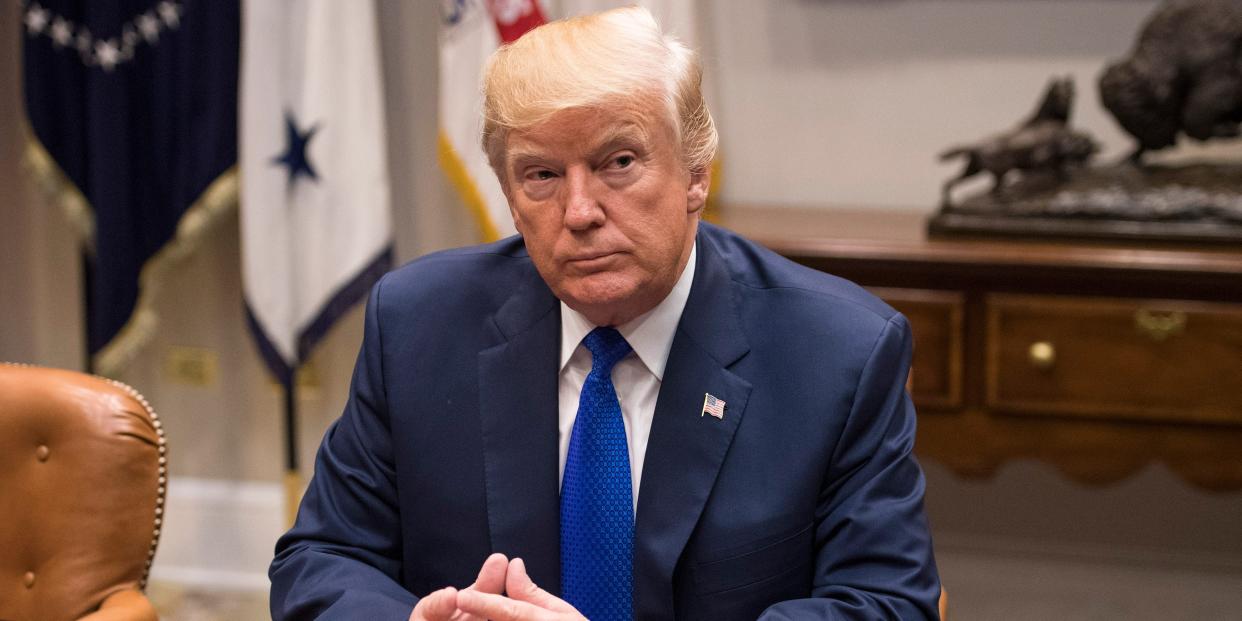 U.S. President Donald Trump speaks to the media during a meeting with congressional leadership in the Roosevelt Room at the White House on November 28, 2017 in Washington, DC.