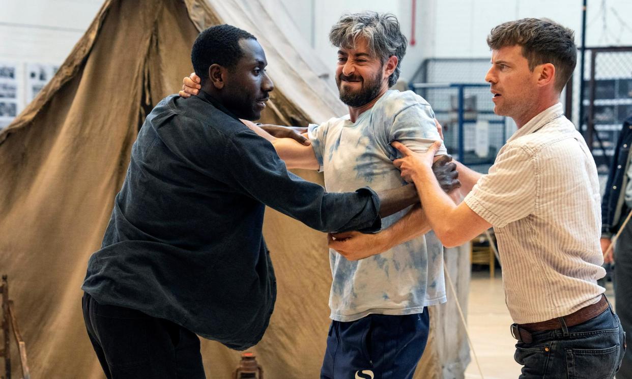 <span>A lab, a haven … Afolabi Alli, Matthew Romain and Harry Treadaway rehearsing for The Grapes of Wrath.</span><span>Photograph: Richard Hubert Smith</span>