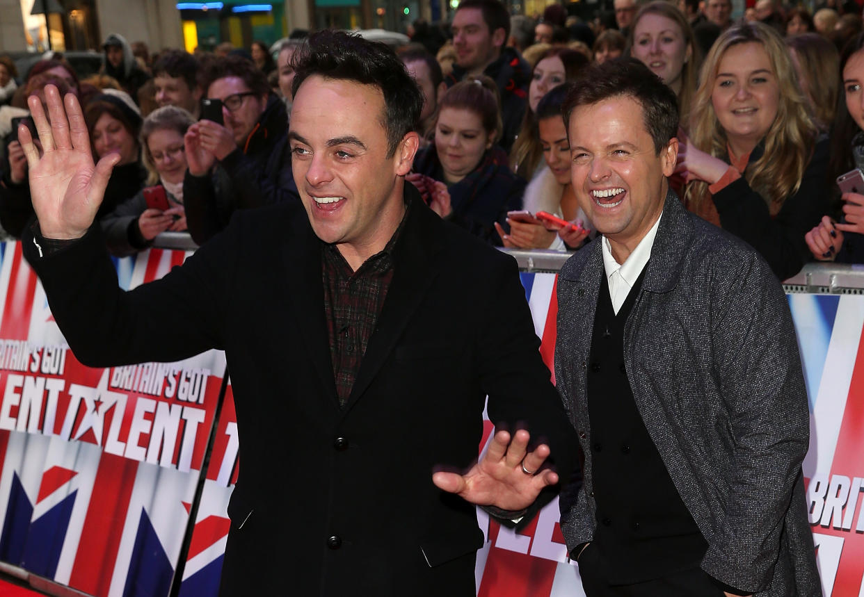 LONDON, ENGLAND - JANUARY 22:  Anthony McPartlin and Declan Donnelly arrives for Britain's Got Talent Auditions on January 22, 2016 in London, England.  (Photo by Danny Martindale/FilmMagic)