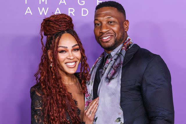 <p>Image Press Agency/NurPhoto/Shutterstock</p> Meagan Good and Jonathan Majors on March 16, 2024