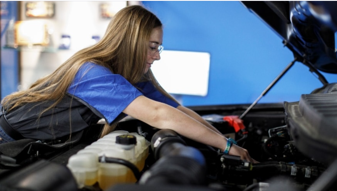 Ford Motor Company announced Monday, March 4,2024 a $2 million investment in scholarships for auto technicians. Scholar Makenna Enga is pictured here on Dec. 4, 2023, in Phoenix, Arizona.