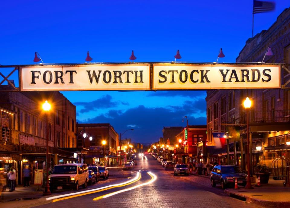 Fort Worth Stock Yards on Exchange Street is a historic district in Fort Worth via Getty Images