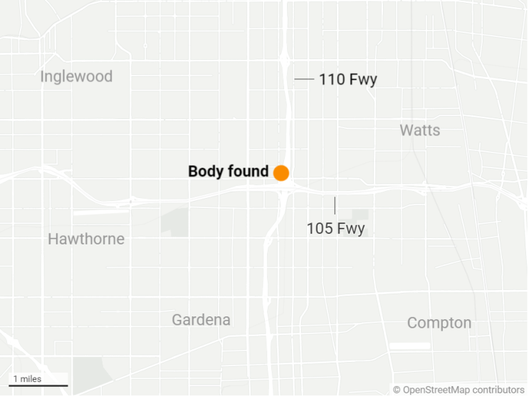 The body of a man was found on the Harbor Freeway in South L.A. on Thanksgiving morning.