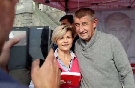 The leader of ANO party Andrej Babis poses for a photo with a supporter during an election campaign rally in Prague, Czech Republic September 28, 2017. REUTERS/David W Cerny