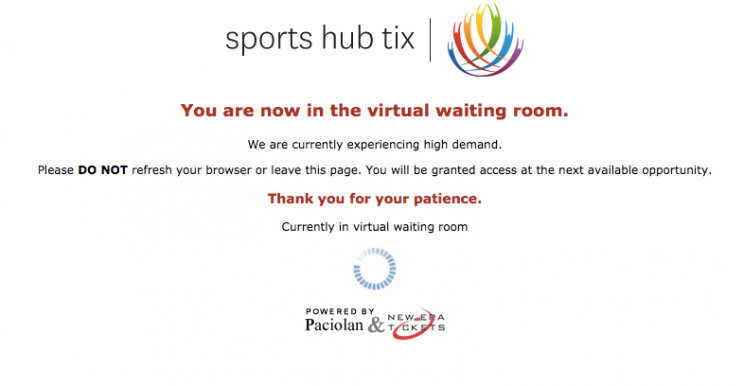 Loading page on Sports Hub's ticketing website for Ed Sheeran's Singapore concert (Photo: Sports Hub website)