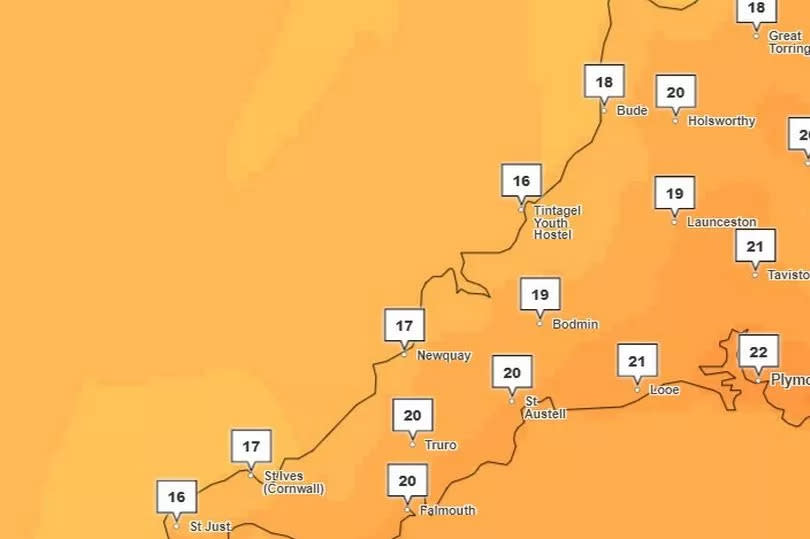 Weather map of Cornwall