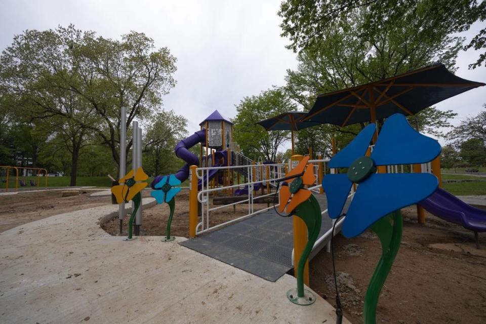 A newly built playground in Bellevue Park in Belleville.