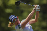 South Africa's Ashleigh Buhai tees off on the second hole during the Australian Open golf championship at Victoria golf course in Melbourne, Australia, Sunday, Dec. 4, 2022. (AP Photo/Asanka Brendon Ratnayake)