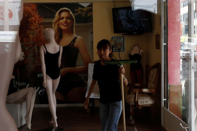 Rosa Rodriguez, 30, is seen inside a shop for girdles for women in Ecatepec, State of Mexico