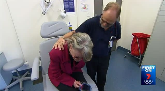 Mrs Murray breaks down after seeing her reflection. Photo: 7 News