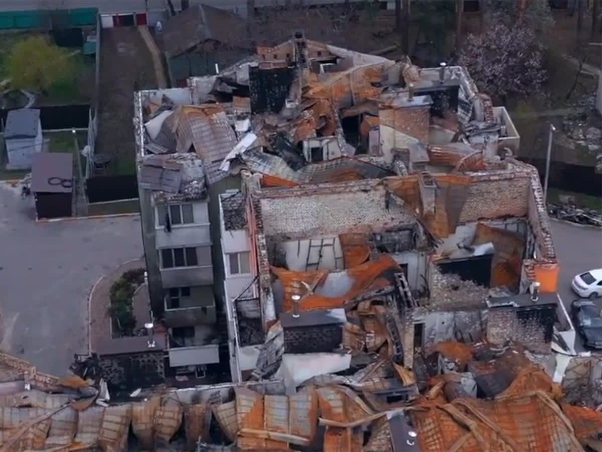 The roof of Olena’s block was mostly collapsed by tank fire (Supplied)