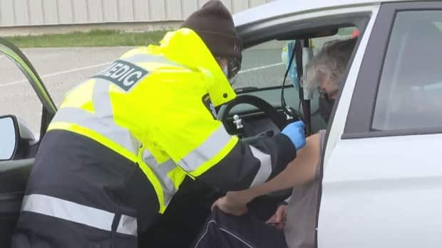 300 people are set to receive a Moderna COVID-19 vaccine in Wheatley on Thursday via a pop-up mobile health clinic. (Jacob Barker/CBC - image credit)