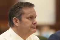 Chad Daybell listens during his preliminary hearing in St. Anthony, Idaho, on Monday, August 3, 2020. The preliminary hearing will help a judge decide if the charges against Chad Daybell will move forward in state court. Daybell, 52, is charged with concealing evidence by destroying or hiding the bodies of 7-year-old Joshua "JJ" Vallow and 17-year-old Tylee Ryan at his home. (John Roark/The Idaho Post-Register via AP, Pool)