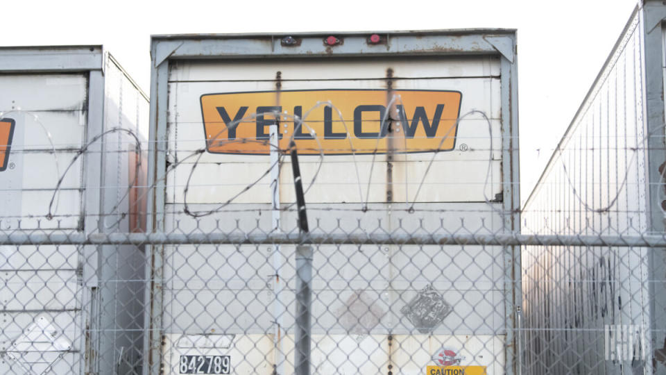 Yellow’s trailers parked along a fence at a shuttered Houston terminal. (Photo: Jim Allen/FreightWaves)