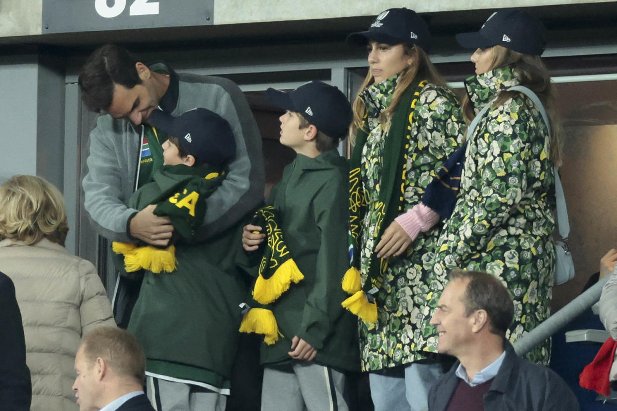 Roger Federer and his kids in 2023. (Jean Catuffe / Getty Images)