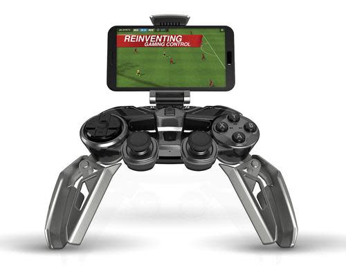 L.Y.N.X. 9 Mobile Hybrid Controller with a phone attached