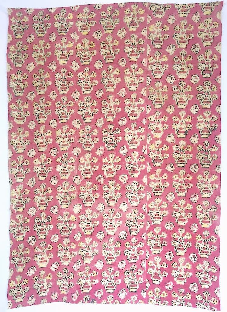 Antique Turkish Pink Flowers Blockprinted Textile