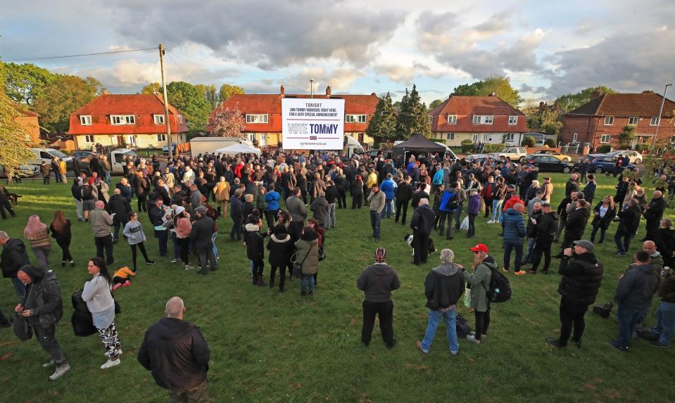 Around 300 supporters turned up to the rally and barbecue to hear Robinson speak (PA)