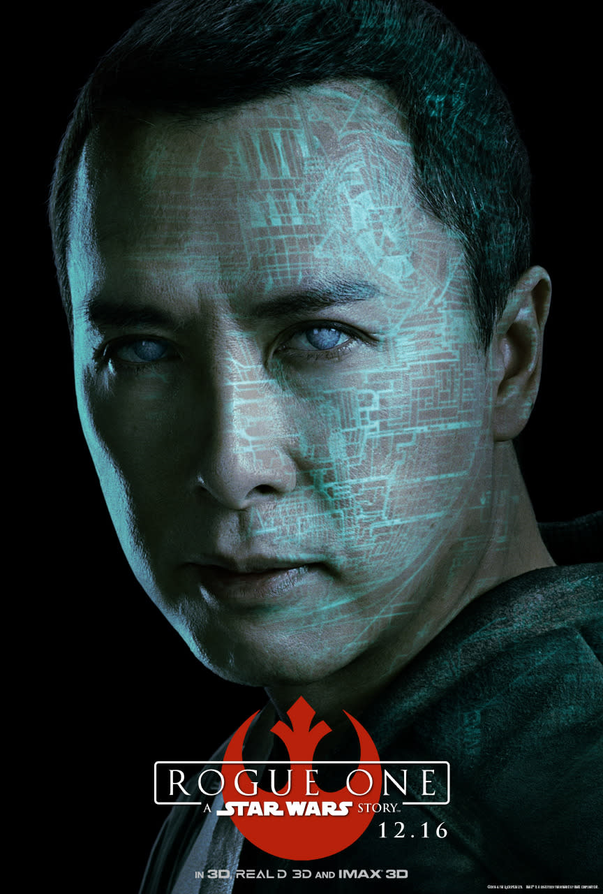 <p>A blind warrior who has tapped into the power of the Force, the spiritual Chirrut is the closest thing to a Jedi on the Rogue team. (Disney/Lucasfilm) </p>