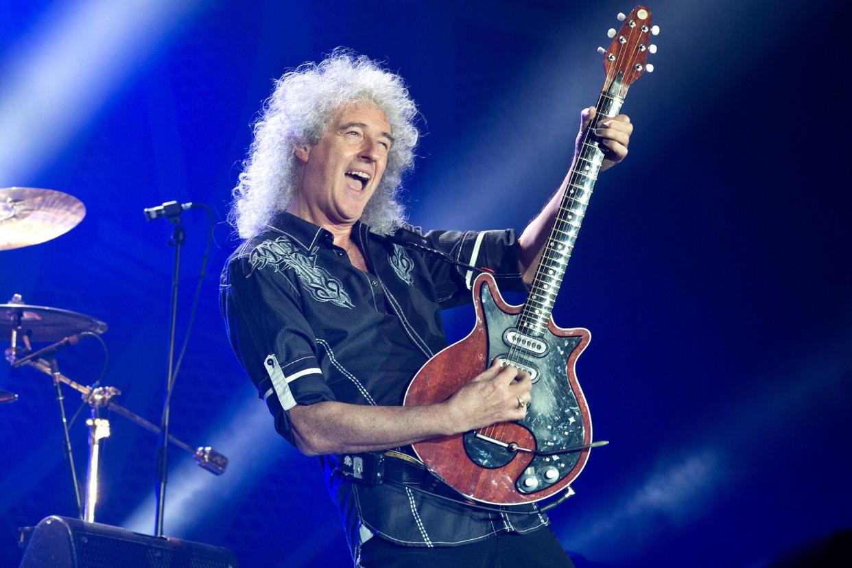 Brian May of Queen performs on stage at Palau Sant Jordi on May 22, 2016 in Barcelona, Spain