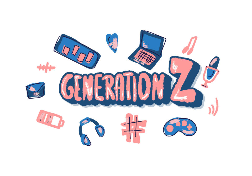 Generation z concept. Text with digital symbols. Vector color illustration.