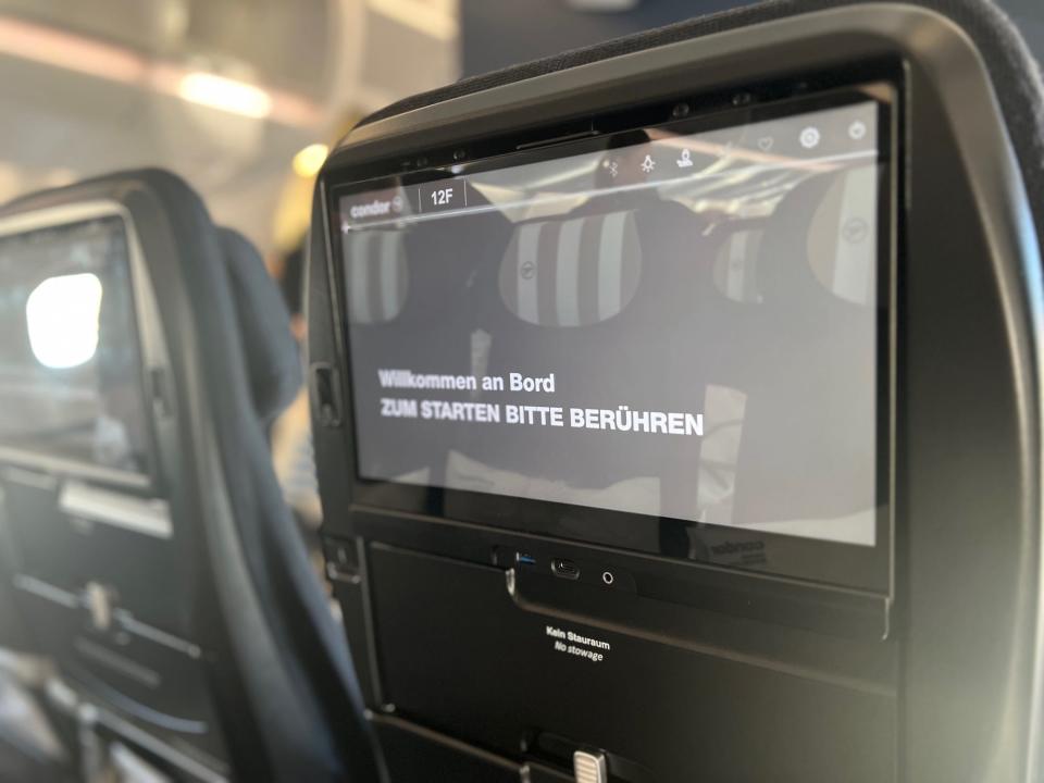 The inflight entertainment in Condor's Airbus A330neo premium economy section.