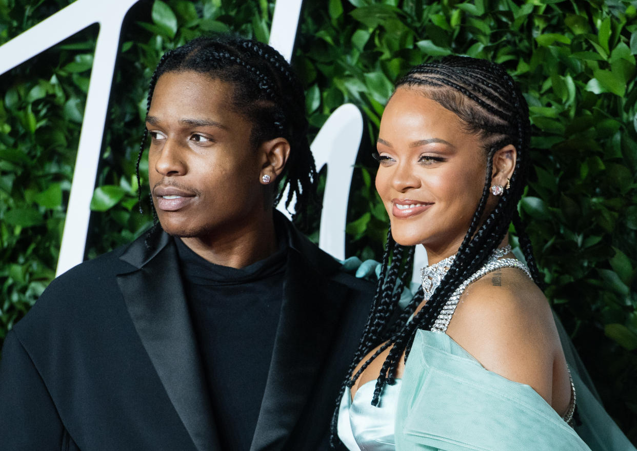 LONDON, ENGLAND - DECEMBER 02:  Rihanna and ASAP Rocky arrive at The Fashion Awards 2019 held at Royal Albert Hall on December 02, 2019 in London, England. (Photo by Samir Hussein/WireImage)