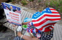 <p>A demonstrator near the U.S. Embassy waits for a rally to begin during the visit of President Trump to Britain, in London, July 14, 2018. (Photo: Yves Herman/Reuters) </p>