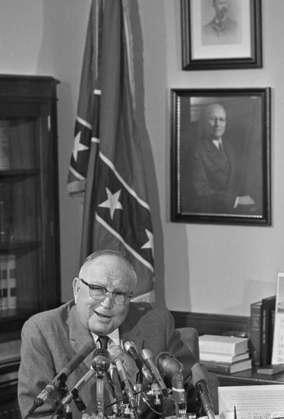 Mississippi Sen. James O. Eastland is seen in his office in 1969 in the days he was known as the “Voice of the White South.” Joe Biden cited his ability to work with him.