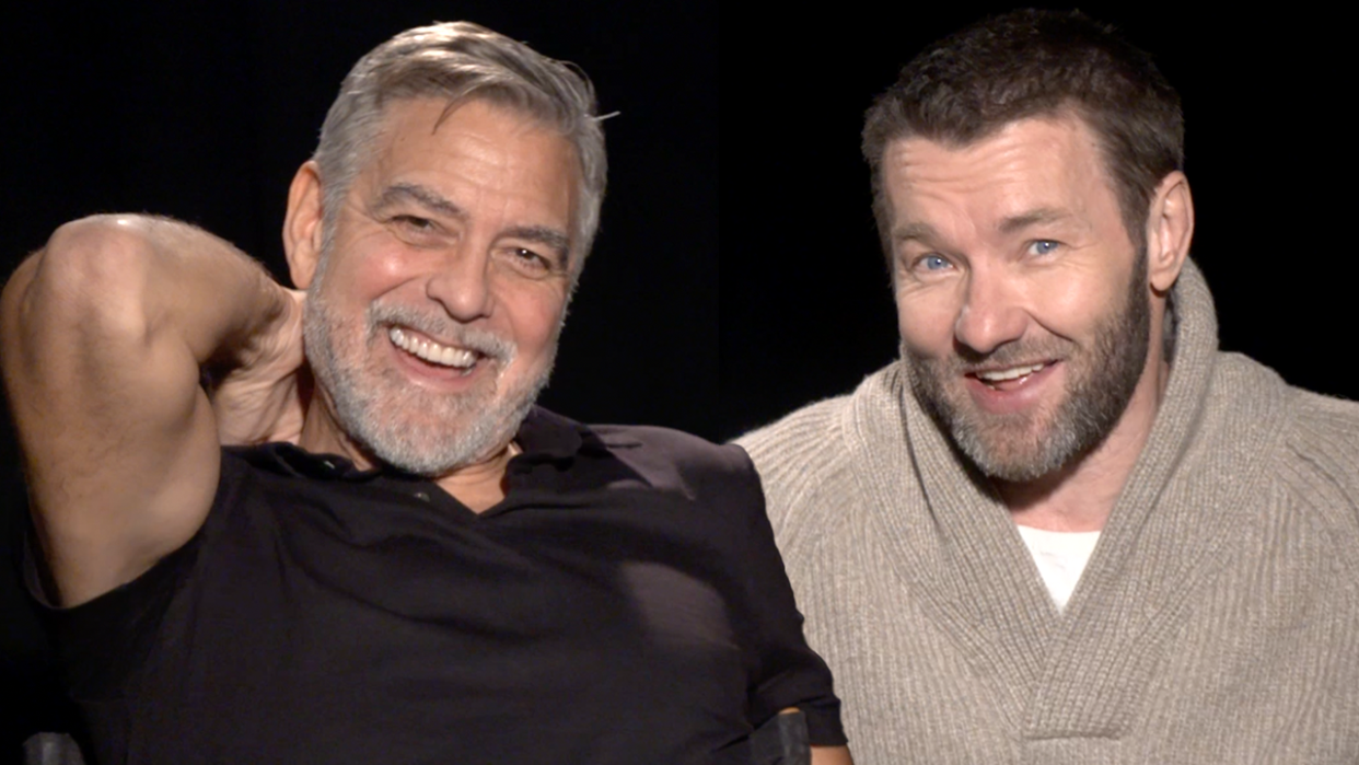  George Clooney and Joel Edgerton interview for 'The Boys in the Boat'. 